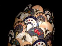 Featured in  Weranda Magazine Issue April 2012   Cranes and Fans Chiyogami Ukrainian Style Easter Egg Pysanky by So Jeo : Pysanky Pysanka Ukrainian Easter egg batik ukrainian easter art batik  eggshell kimono chiyogami washi origami fans cranes birds blooms gold leaf sojeo leblond artist art  poland polish magazine weranda design april 2012